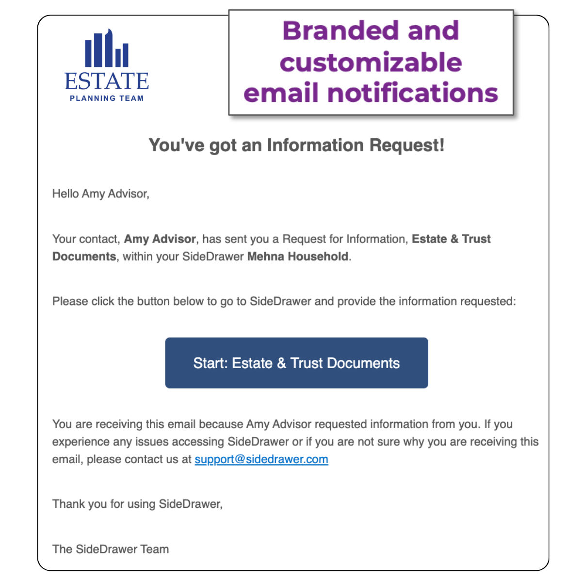 Branded and customizable email notifications